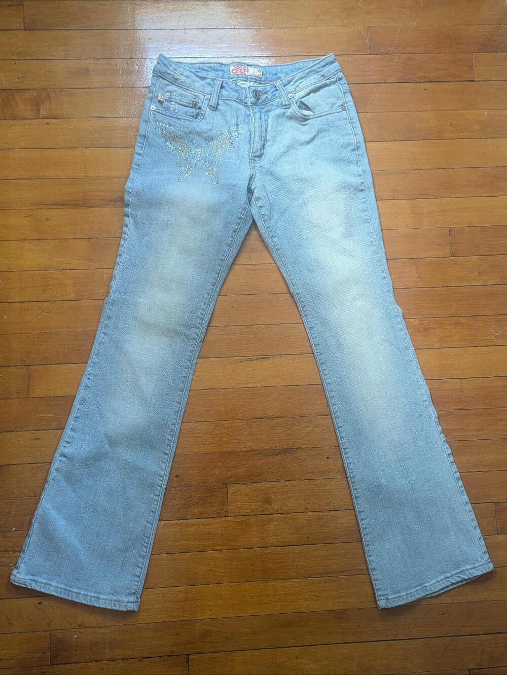 Vintage Y2K Crest Jeans Low Rise Rhinestone Butterfly Bootcut Embellished Sz 4
